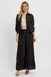 RISEN Shirring Detail Wide Leg Pants - Brittney MADE