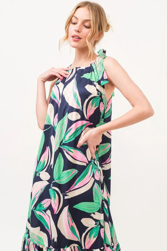 And The Why Botanical Printed Halterneck Tiered Maxi Dress - Brittney MADE