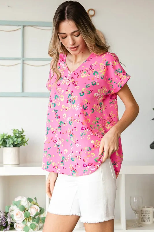 Heimish Full Size Animal print V-Neck Short Sleeve T-Shirt Plus Size - Brittney MADE