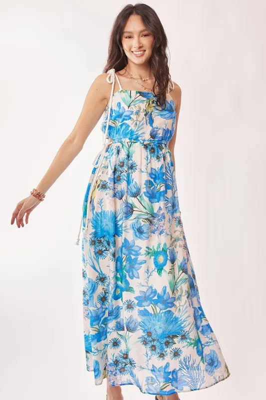 Davi & Dani Tropical Boho Printed Detail Cut Out Maxi Dress - Brittney MADE