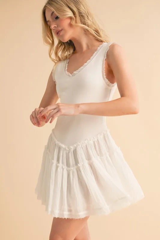 Aemi+Co Frill Sleeveless Drop Waist Mini Dress - Brittney MADE