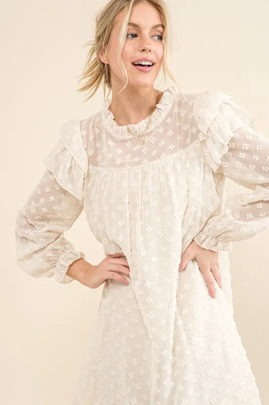 And The Why Ruffle Shoulder with Textured Woven Dress - Brittney MADE