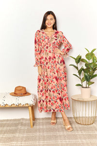 Double Take Floral Frill Trim Flounce Sleeve Plunge Maxi Dress - Brittney MADE
