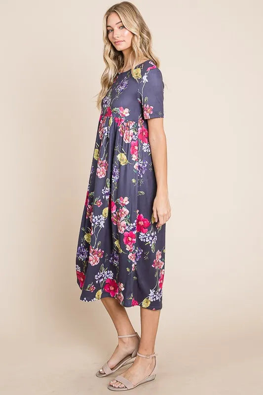 BOMBOM Floral Print Midi Dress - Brittney MADE