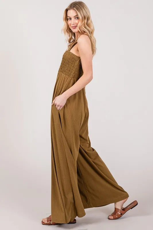 SAGE+FIG Smocked Flowy Wide Leg Jumpsuit - Brittney MADE