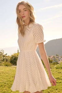 Mittoshop Eyelet Round Neck Puff Sleeve Mini Dress - Brittney MADE