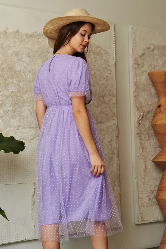 Davi & Dani Mesh Puff Short Sleeve Midi Dress - Brittney MADE
