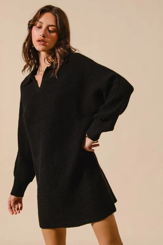 SO ME Ribbed Knit Collar Neck Dress - Brittney MADE