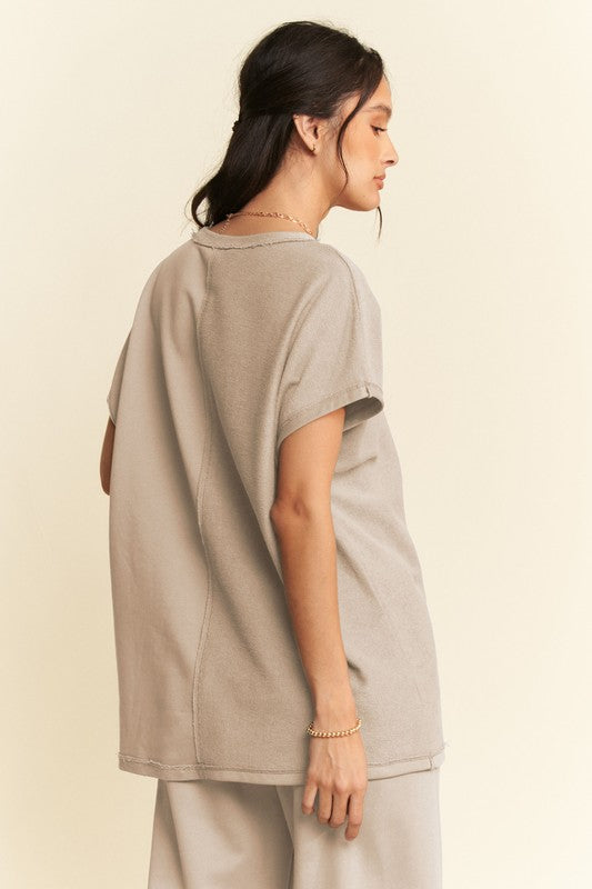 Davi & Dani Round Neck Short Sleeve Top and Pants Set - Brittney MADE