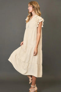Umgee Full Size Tiered Floral Burnout Ruffle Sleeve Midi Dress Plus Size - Brittney MADE