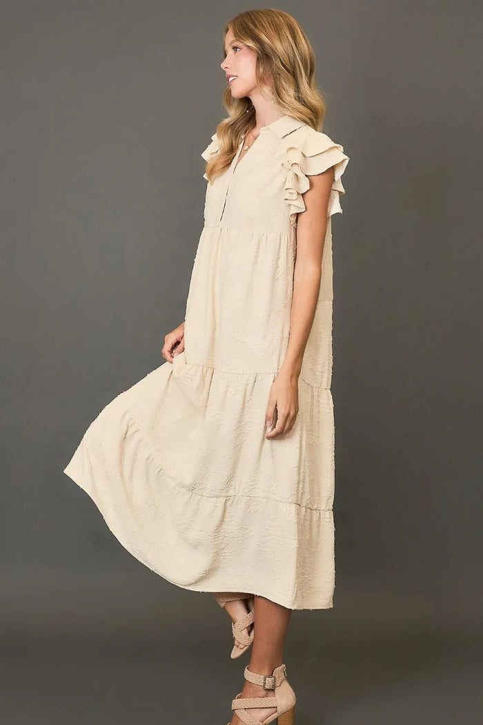 Umgee Full Size Tiered Floral Burnout Ruffle Sleeve Midi Dress Plus Size - Brittney MADE