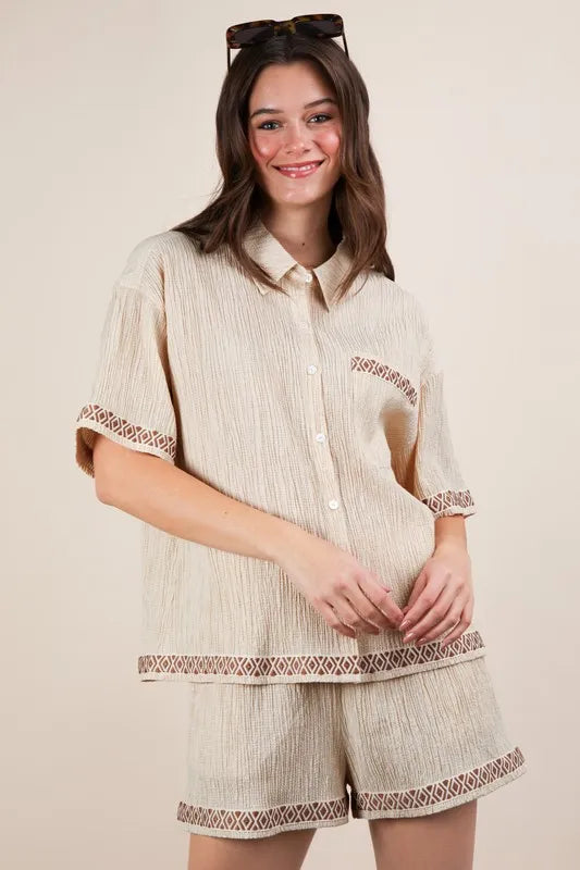 VERY J Crinkled Woven Shirt Top & Shorts Set - Brittney MADE