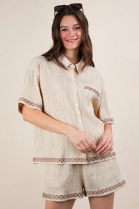 VERY J Crinkled Woven Shirt Top & Shorts Set - Brittney MADE