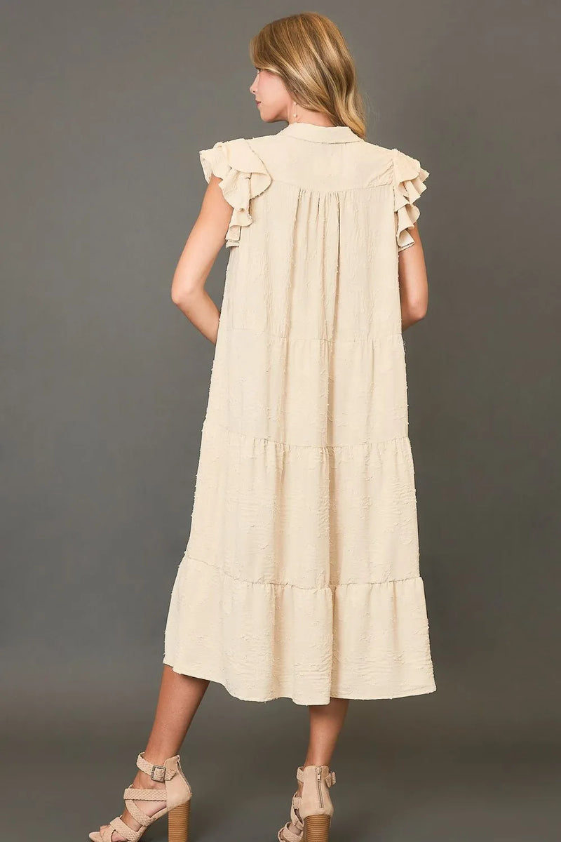 Umgee Full Size Tiered Floral Burnout Ruffle Sleeve Midi Dress Plus Size - Brittney MADE