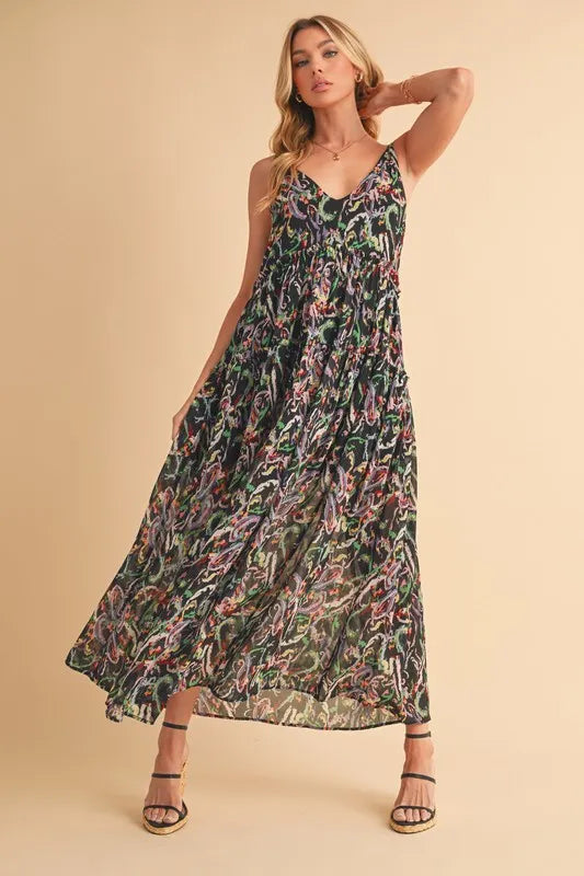 Aemi + Co Printed V-Neck Frill Tiered Cami Dress - Brittney MADE