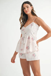 MABLE Stripe Embroidered Peplum Cami and Shorts Set - Brittney MADE