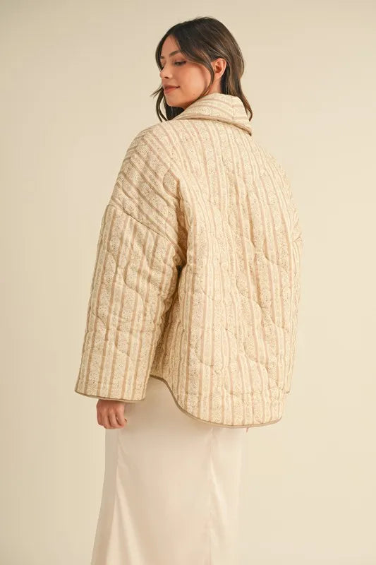 MABLE Floral Printed Quilted Open Jacket - Brittney MADE