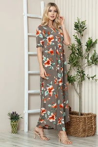 BOMBOM Floral Round Neck Short Sleeve Maxi Tee Dress - Brittney MADE