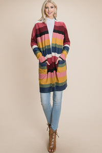 BOMBOM Color Block Striped Open Front Cardigan - Brittney MADE