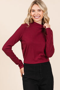 Mittoshop Mock Neck Rib Knit Long Sleeve Crop Top - Brittney MADE