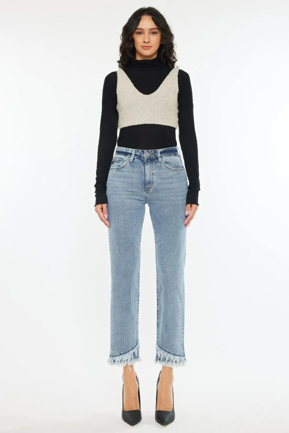 Kancan Raw Hem High Rise Straight Jeans - Brittney MADE