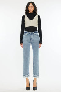 Kancan Raw Hem High Rise Straight Jeans - Brittney MADE
