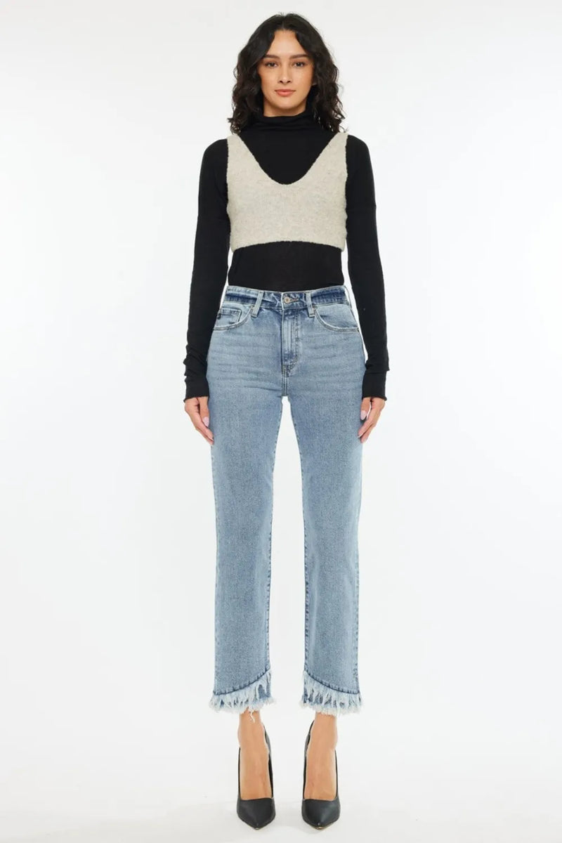 Kancan Raw Hem High Rise Straight Jeans - Brittney MADE
