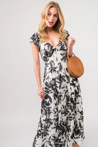 And The Why Ruffled Sleeve Tiered Floral Print Maxi Dress - Brittney MADE