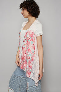 POL Lace Patchwork Floral Open Front Sleeveless Cardigan - Brittney MADE
