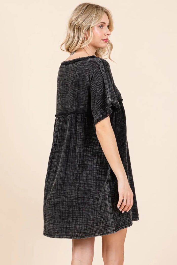 Culture Code Full Size Short Sleeve Babydoll Texture Dress with Pockets - Brittney MADE