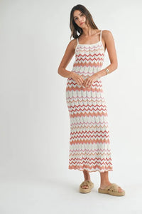 MABLE Lightweight Pointelle Chevron Knit Maxi Dress - Brittney MADE