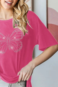 Heimish Full Size Rhinestone Butterfly Round Neck Short Sleeve T-Shirt Plus Size - Brittney MADE