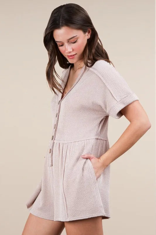 VERY J Two Tone Ribbed Knit Comfy Casual Romper - Brittney MADE
