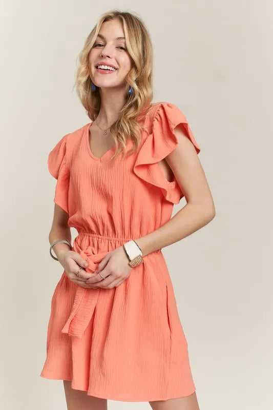 ADORA Ruffle Sleeves Romper with Pockets - Brittney MADE