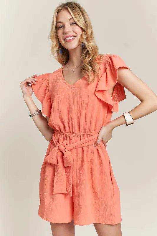 ADORA Ruffle Sleeves Romper with Pockets - Brittney MADE
