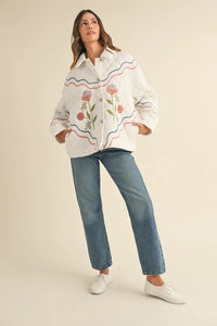 MABLE Floral Multi Color Embroidered Quilted Jacket - Brittney MADE
