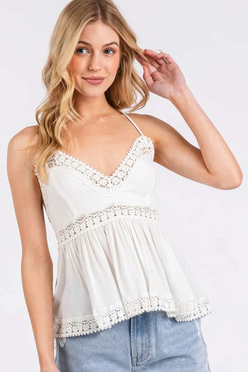Mittoshop Crisscross Back Lace Detail V-Neck Cami - Brittney MADE