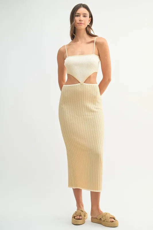 MABLE Ribbed Knit Color Block Cutout Midi Dress - Brittney MADE