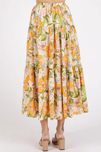Mittoshop Flower Print Elastic Waist Tiered Skirt - Brittney MADE