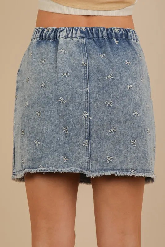 VERY J Bow Printed Casual Denim Mini Skirt - Brittney MADE