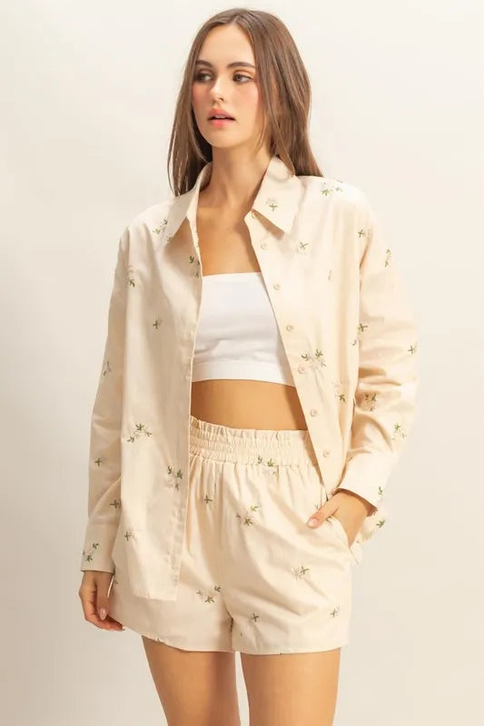 HYFVE Embroidered Long Sleeve Short and Shorts Set - Brittney MADE