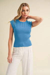 Aemi + Co Openwork Round Neck Cap Sleeve Knit Top - Brittney MADE