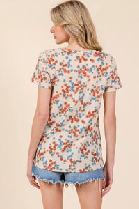BOMBOM Lightweight Floral Round Neck Short Sleeve T-Shirt - Brittney MADE