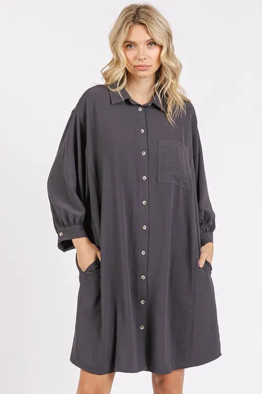 Mittoshop Airflow 3/4 Sleeve Buttoned Shirt Mini Dress - Brittney MADE