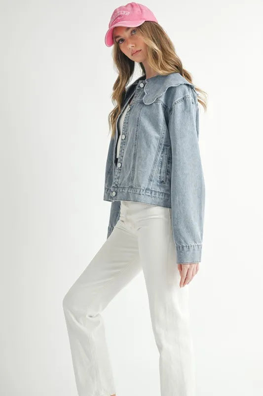 MABLE Scallop Peter Pan Collar Denim Jacket - Brittney MADE