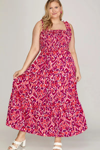 She + Sky Full Size Smocked Printed Wide Strap Tiered Dress Plus Size - Brittney MADE