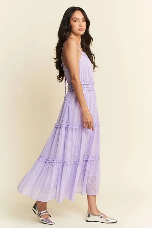 Davi & Dani Texture Swiss Dot Ruffle Square Neck Midi Dress - Brittney MADE