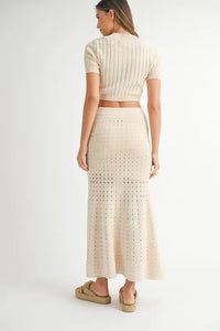 MABLE Pointelle Short Sleeve Crop Top and Slit Skirt Sweater Set - Brittney MADE