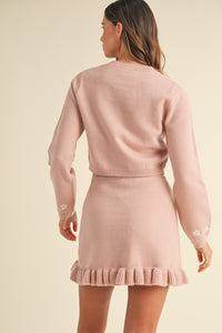 MABLE Floral Embroidered Crop Cardigan and Ruffled Mini Skirt Set - Brittney MADE