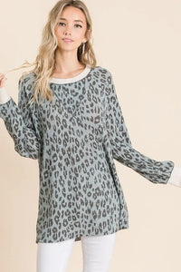 BiBi Leopard Hacci Round Neck Long Sleeve T-Shirt - Brittney MADE